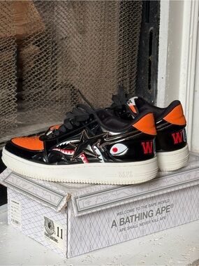 BAPE Mad Shark Low Top Sneakers — Black & Orange